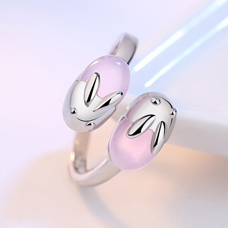 Cincin Perak 925 Asli Cincin untuk Wanita Cincin Dapat Disesuaikan Double Bunny Fashion Perhiasan Cincin Perak Cincin Wanita