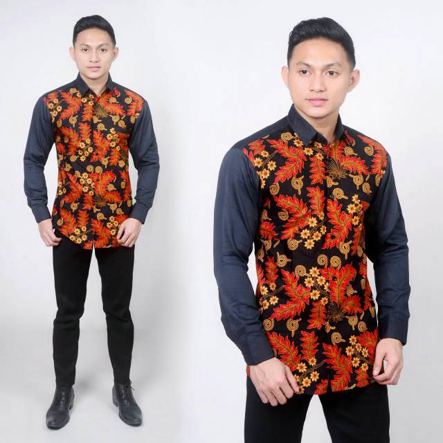 MEN SALE BATIK PRIA SLIM FIT LENGAN PANJANG KOMBINASI HITAM