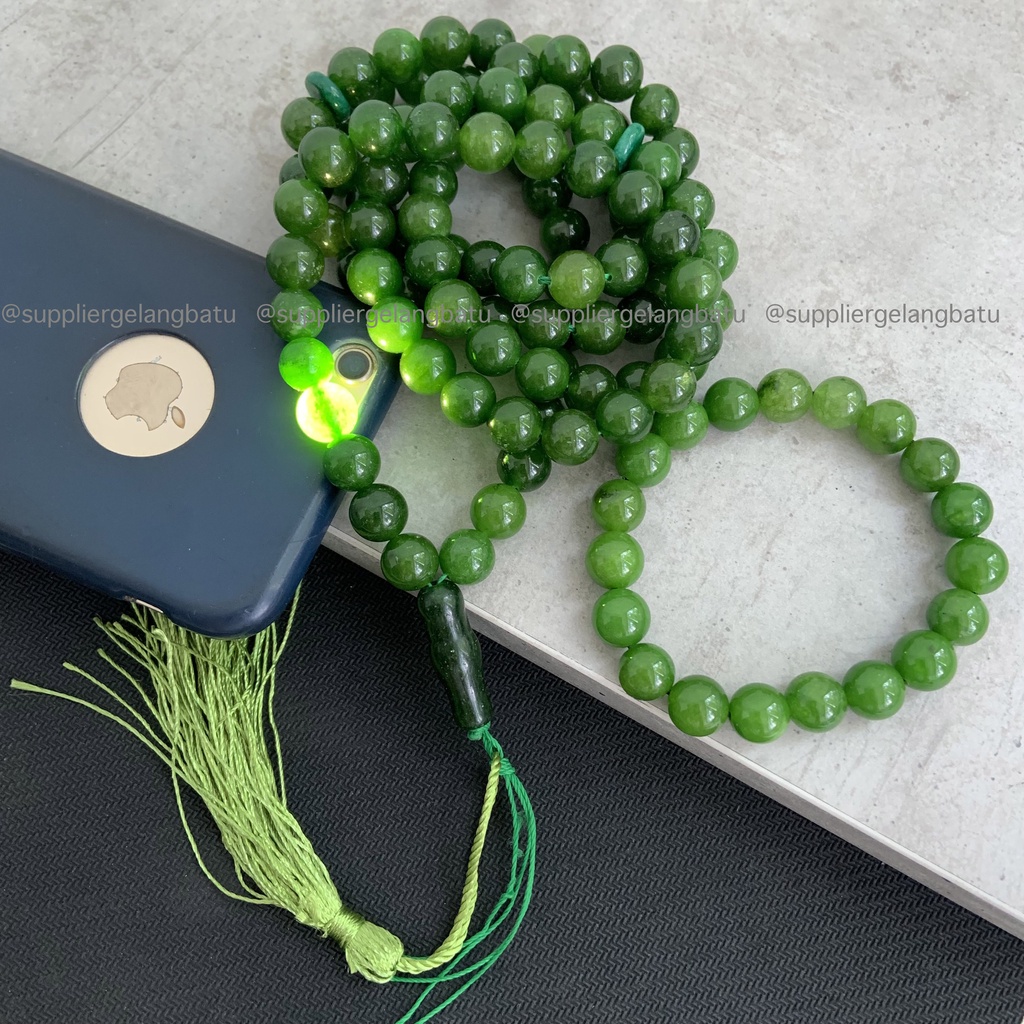 tasbih batu BLACK JADE ACEH MUDA 10MM BONUS GELANG tasbeh BERSERAT TEMBUS SENTER