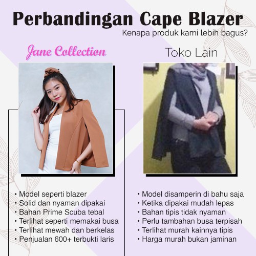 JANE COLLECTION || SALE OBRAL BLAZER KERJA DIAN SASTRO KANTOR FORMAL KULIAH - Cape Blazer Hitam XL