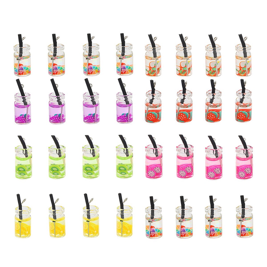 Charms Bubble Tea Fruit Juice Cup Bottle Pendant for Jewelry DIY Earrings Necklace Key Chain Making 18x10mm 6Pcs