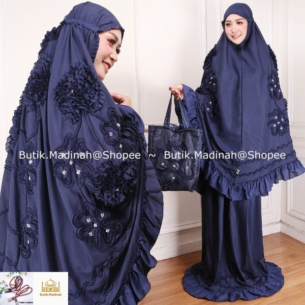 BUTIK.MADINAH MUKENA DEWASA GHAISANI ROSELLA MOTIF BUNGA TIMBUL