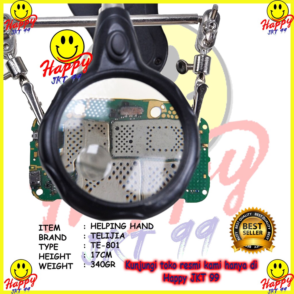 [ HAPPY JKT 99 ] Kaca Pembesar Penjepit PCB + Lampu Holder 3.5x 12x AAA PENJEPIT PCB &amp; KACA PEMBESAR &amp;DUDUKAN SOLDER TELIJIA TE-801 ORIGINAL