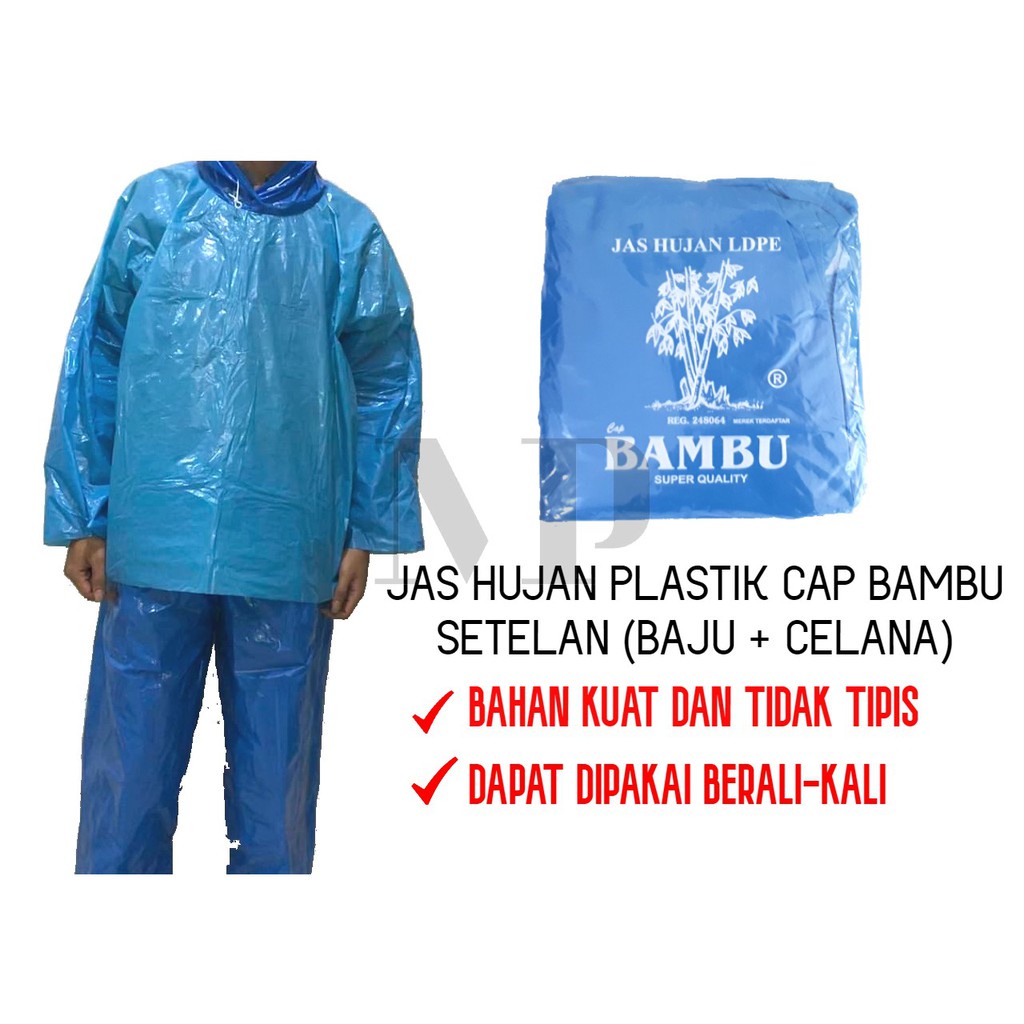 Mantel Plastik Setelan BAMBU Jaket Celana LDPE HDPE Tebal Merk Bamboo | Jas Hujan Baju Raincoat Poncho | Open Sorex