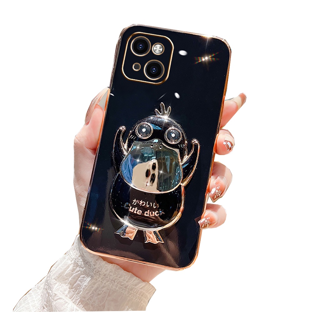 Luxury Plating Case for OPPO Reno 8 4G Reno 7 4G Reno 6 Reno 6Z Reno 5F 4F 2F Reno3 A91 F9 F11 Pro Cases Cute Duck Folding Stand Holder Rubber Soft Phone Cover