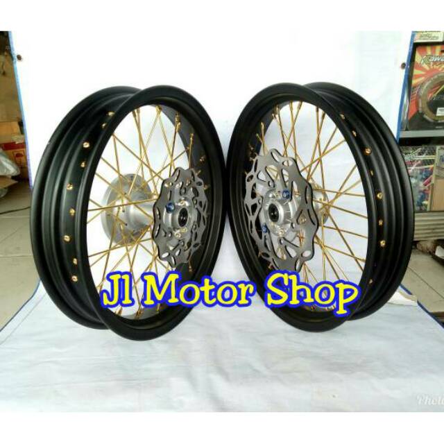 Full Sepaket Velg Super Moto SuperMoto KLX 150 DTRACKER D-Tracker 150 CRF 150 CRF150 L WR155 WR 155 TROMOL ORIGINAL FREE PIRINGAN CAKRAM WARNA BEBAS PILIH 185 215 250 300 350