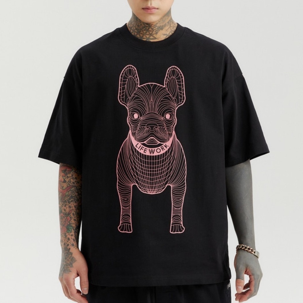 Lifework Radog Big Logo Oversize Tee Black/Pink 100% Original
