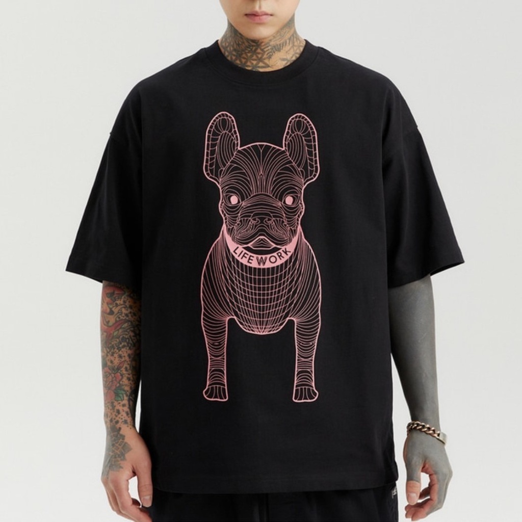 Lifework LA Dog Big Logo Oversize Tee Black/Pink 100% Original