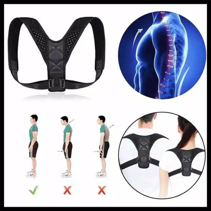 Posture Corrector Penegak Punggung Postur Back Support - Tali Body Harness Korektor Postur Punggung Size M Hitam - Penyangga Punggung Shoulder Back Support Belt Posture Corrector Korset Tali tulang Belakang alat penopang tubuh tegab berdiri terapi