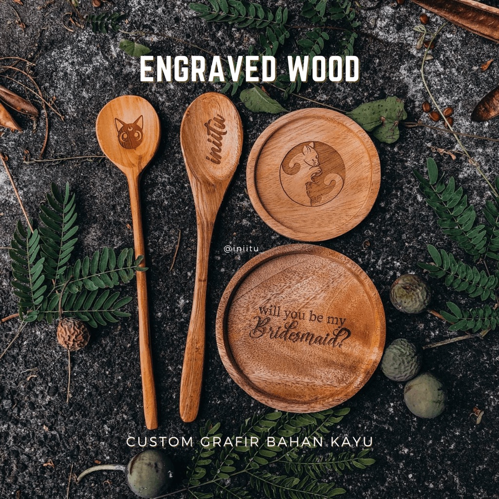 [Engaraved Wood] Custom Grafir Kayu Korean Spoon Coaster Sendok Korea Wooden Products Souvenir Perni