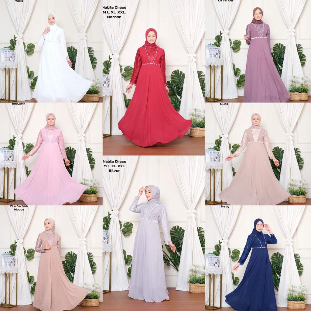 Dress Nabilla By Naura/ Dress Pesta Kombinasi Payet Di dada/ Dress Bahan Cantili kombinasi Ceruty/ D