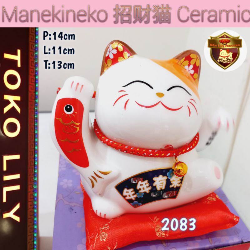 Manekineko Keramik 13cm / Kucing Hoki Keramik / Lucky Cat Ceramic Battery / Kucing Pemanggil Rezeki Keramik Baterai