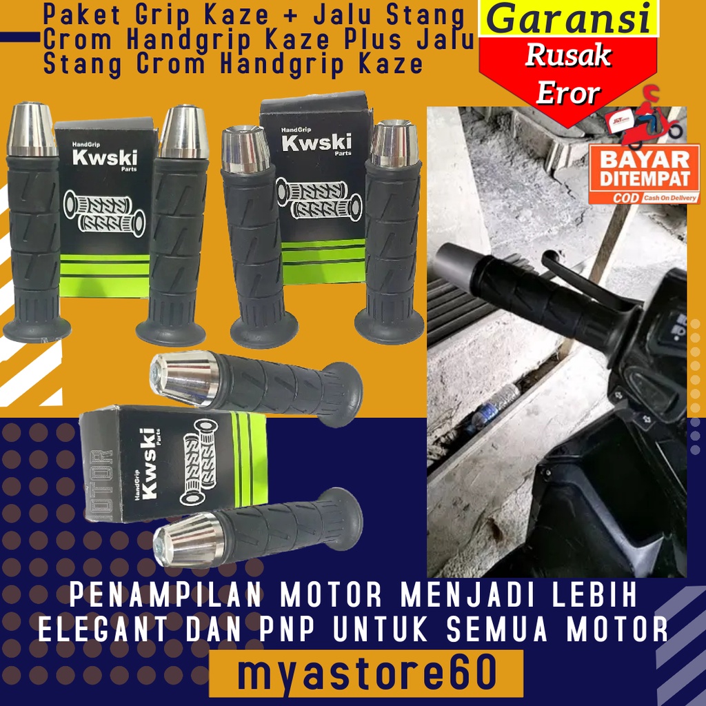 Paket Promo Grip Kaze + Jalu Stang Setang Crom Crome Handgrip Hand Grip Handfat Hand Fat Kaze Plus Jalu Stang Setang Chrome Chrom Hand Grip Pegangan Kaze Universal Bisa Untuk Semua Motor