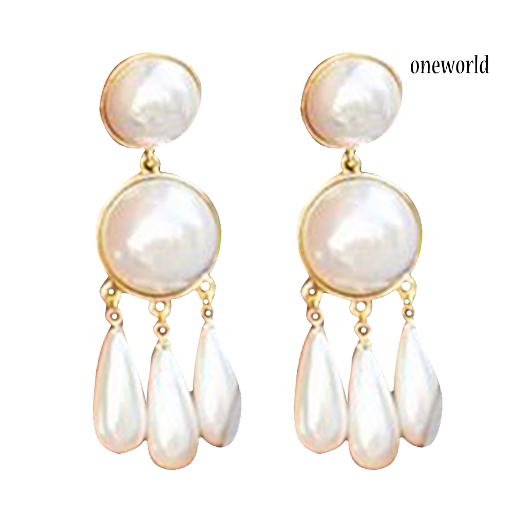 OW@ Vintage Women Faux Pearl Water Drop Pendant Ear Stud Earrings Banquet Jewelry