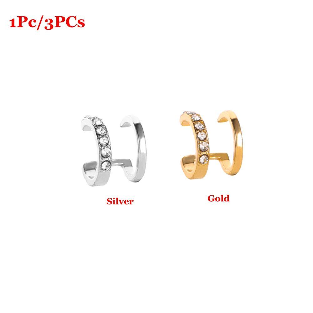 Lily 1/3pcs CZ Cuff Earrings Aksesoris Pesta Tanpa Tindik Double Band Ear Cuff