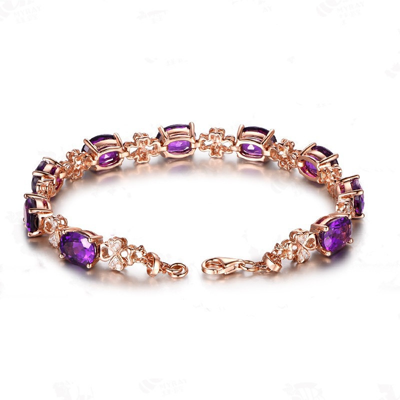 Set Gelang Batu Permata Zirkon Amethyst Sintetis Bahan Stainless Untuk Aksesoris