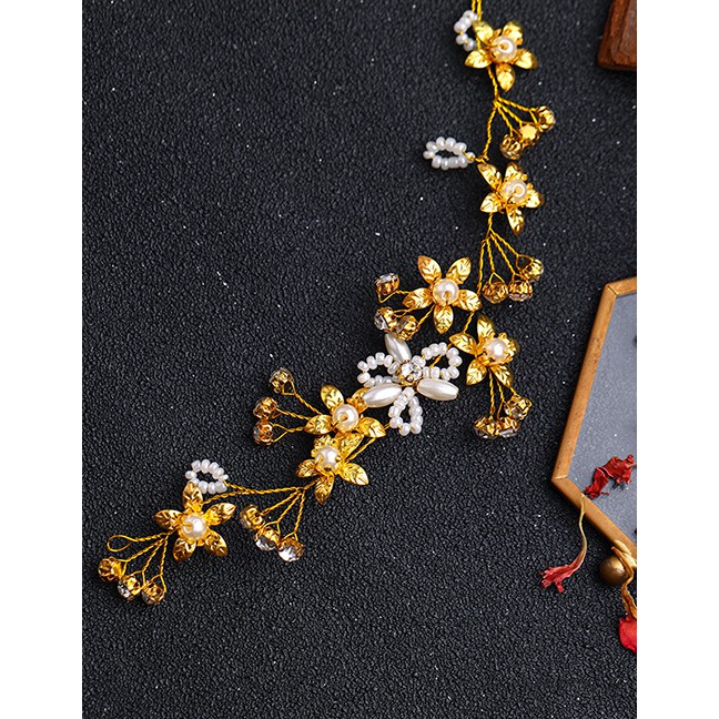 LRC Aksesoris Rambut Fashion Gold Flower-studded Pearl Headband F77656