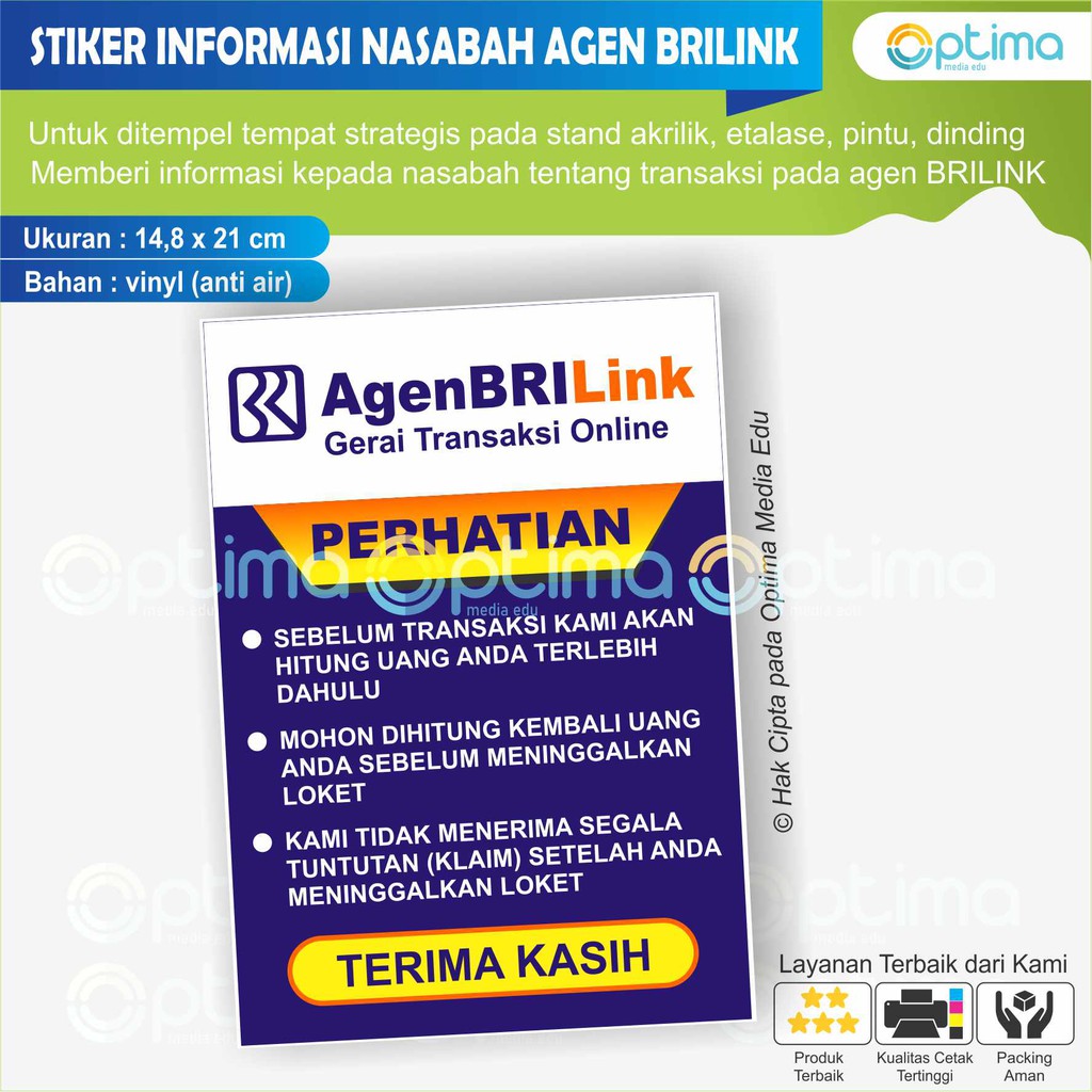 STIKER INFORMASI NASABAH / PELANGGAN AGEN BRILINK