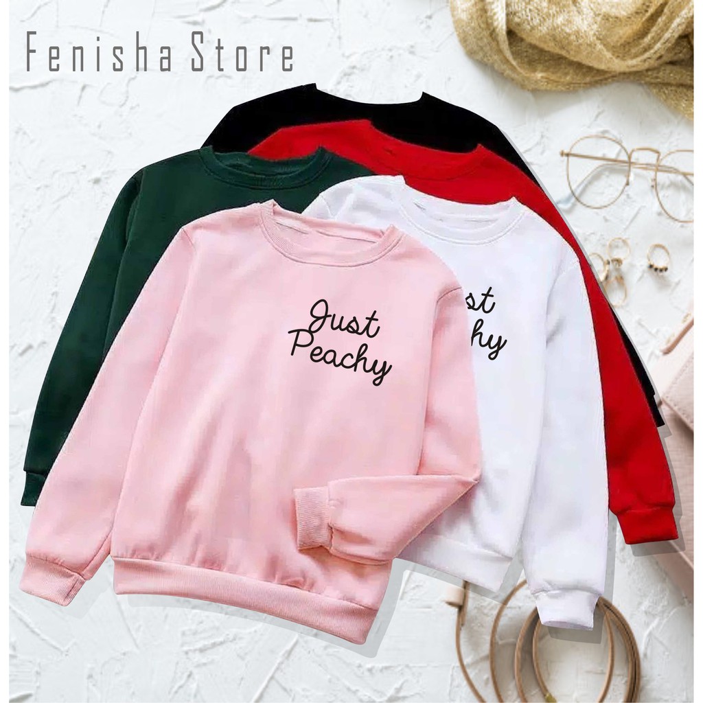 FenishaStore Sweater Basic Pullover Wanita  JUST PEACHY Bisa Baya Ditempat COD