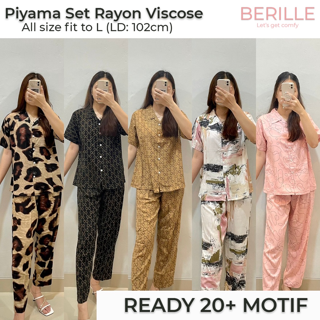 Piyama set Rayon Wanita / Setelan Piyama Wanita Motif / Piyama Rayon Viscose /  Piyama Motif Rayon Viscose Premium Termurah /Piyama Wanita Dewasa / Pajamas / Baju Tidur Wanita / Piyama setelan rayon viscose  (COD)