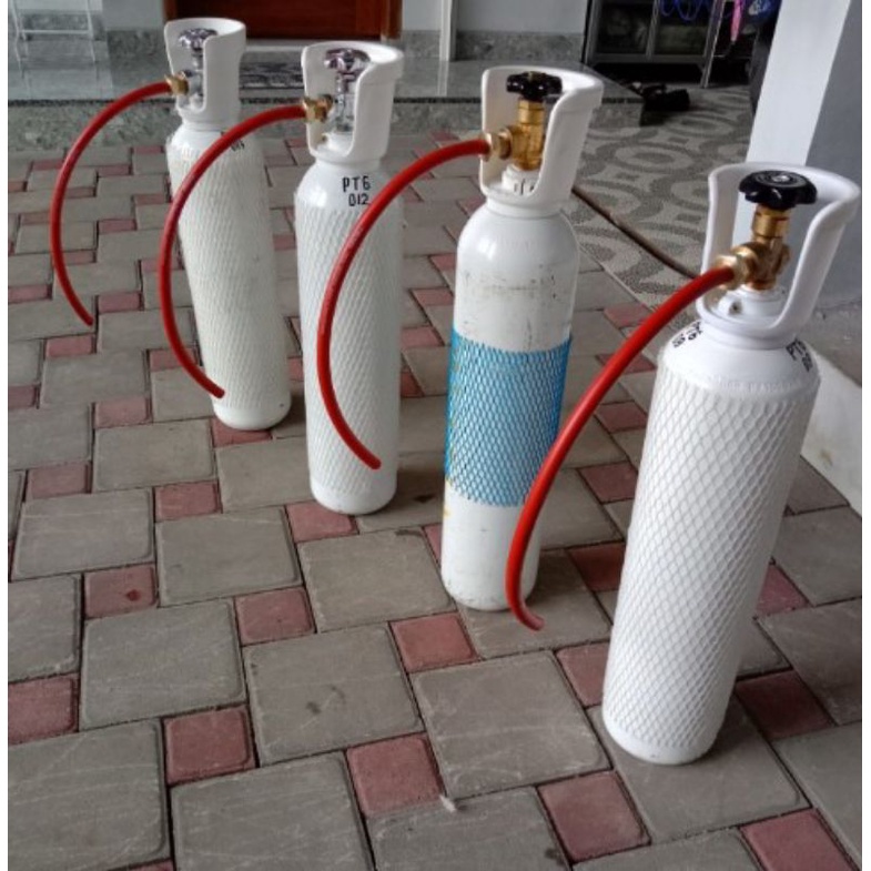 Tabung oksigen 1m3 BARU + isi + nepel Kuningan + selang ikan hias