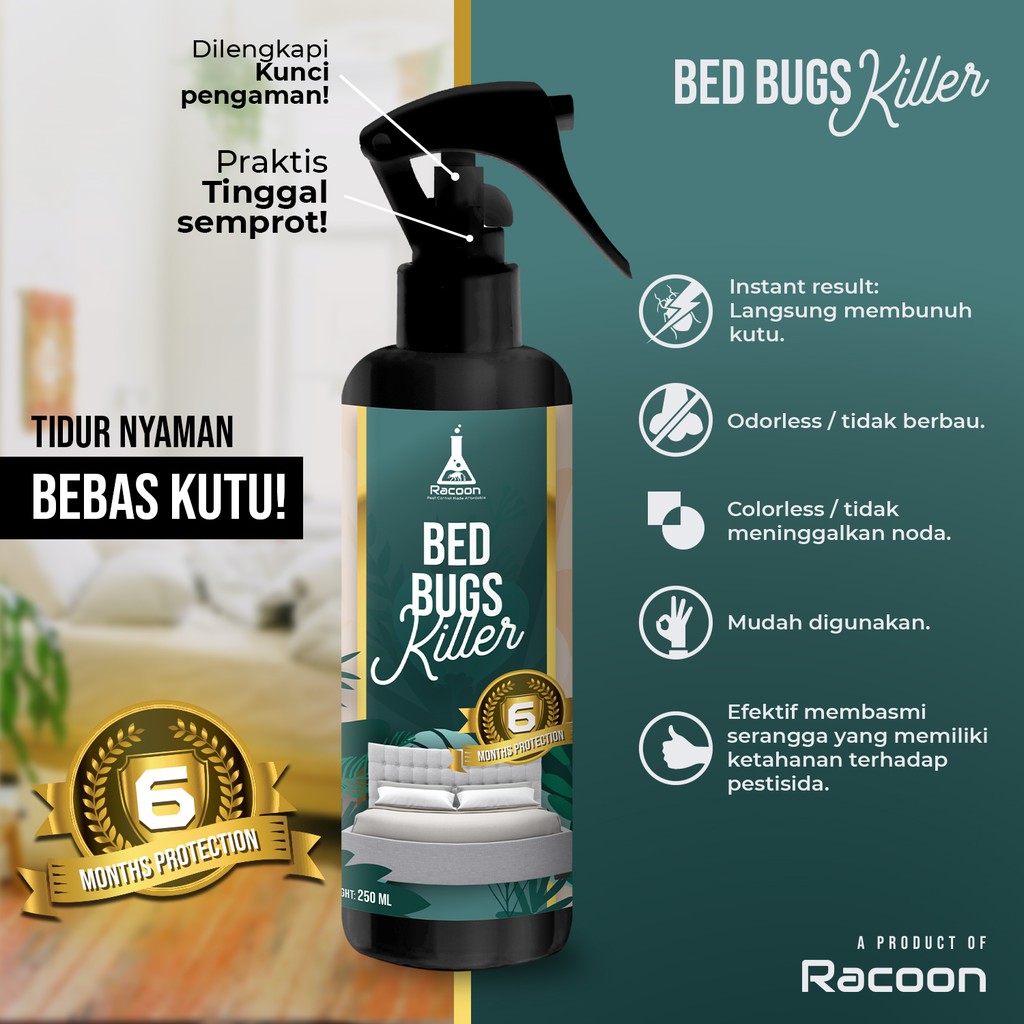 Obat Kutu Kasur Racoon Bed Bugs Killer / Tungau / Tahan 6 bulan 1x aplikasi kutu busuk