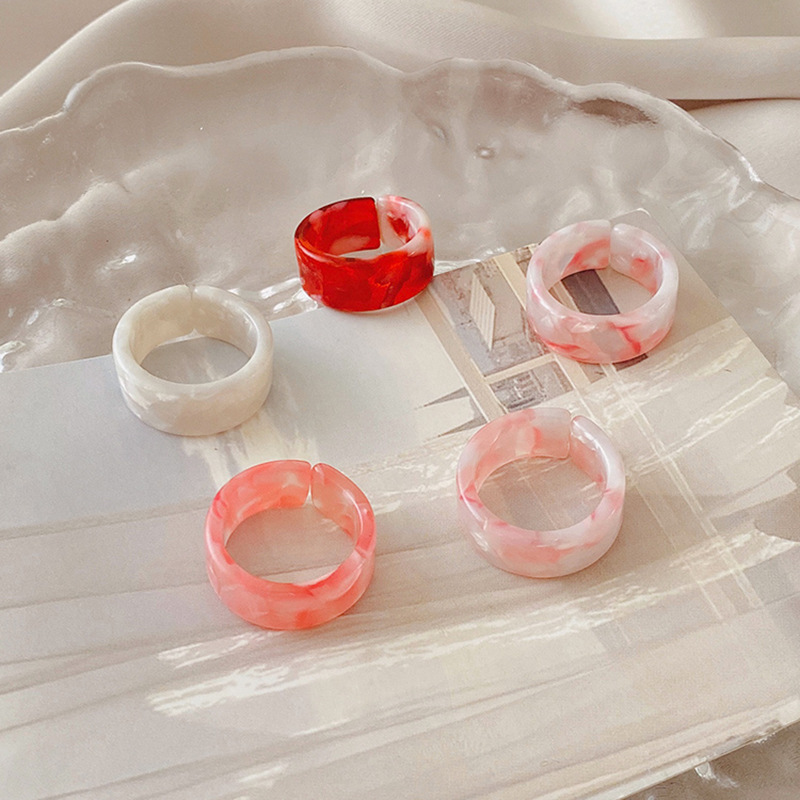 Simple geometric round candy color combination resin acrylic marble texture open ring set factory wholesale