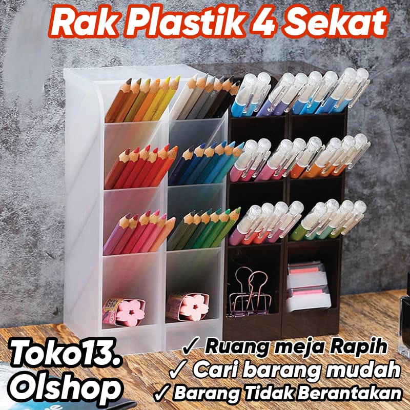 Rak Meja mini Plastik 4 Skat/ tempat pensil/Rak kosmetik/ Peralat kerja