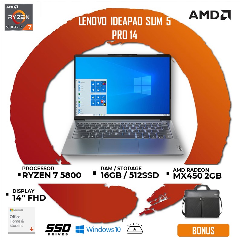 LENOVO IDEAPAD SLIM 5 PRO 14 MX450 2GB/ RYZEN 7 5800 16GB 512SSD W10+OHS 14.0  IPSS BLIT CLOUD GRY -