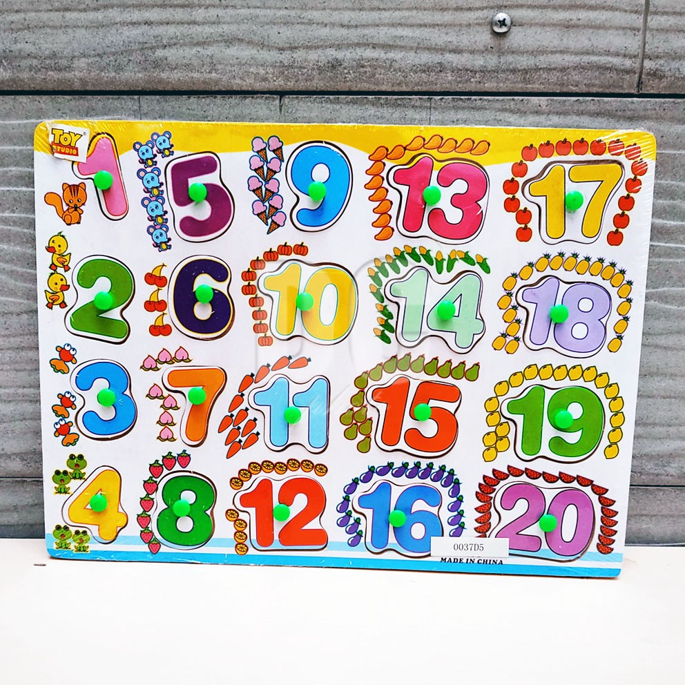 Number Puzzle Kayu BESAR Mainan Edukasi Jigsaw Wooden Shape Knob Angka