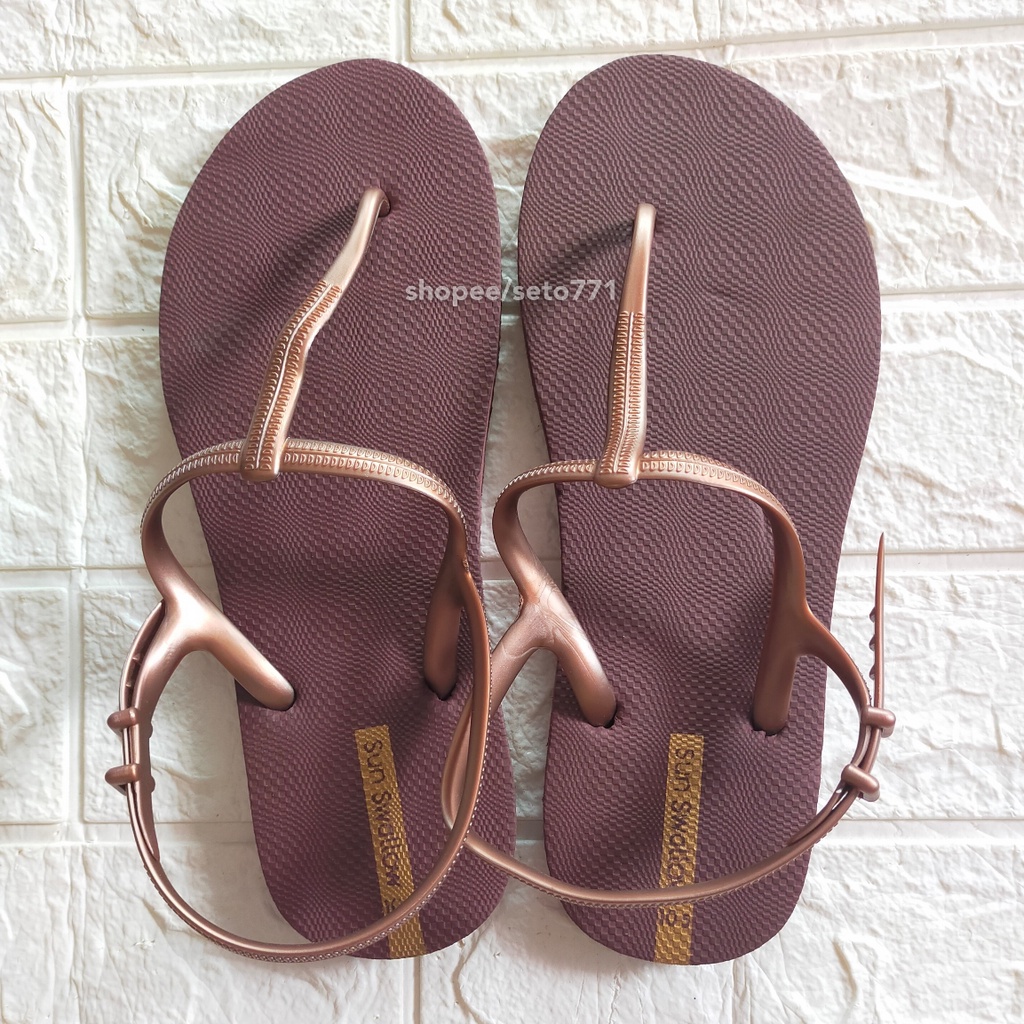 Sun Swallow Travel Rider 9.5 10 10.5 Setara 36 - 40 Sandal Jepit Wanita Sendal Japit Cewek Perempuan Coklat Abu-10.5 Rider Coklat