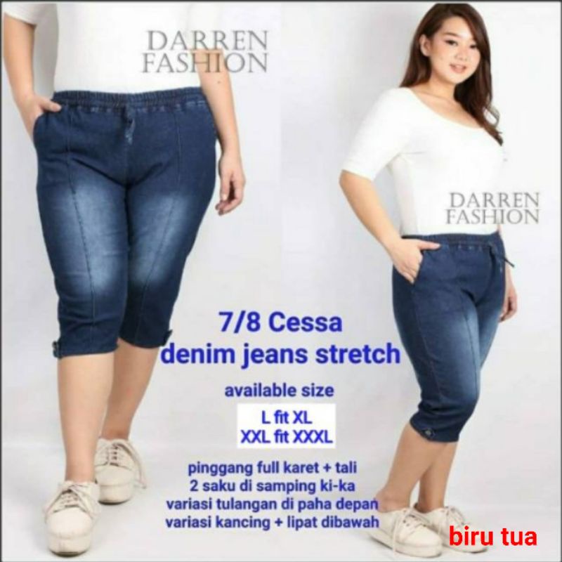 Celana 7/8 Jumbo  Cessa Jeans Denim Stretch . Celana 7/8 jeans jumbo . Celana 7/8 bigsize murah