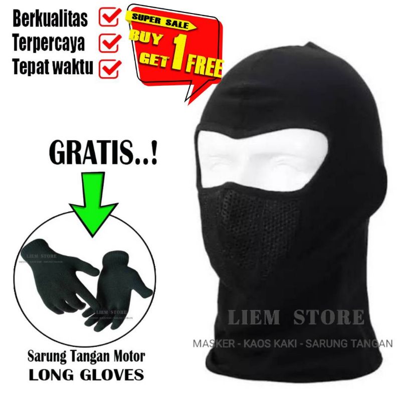 BUY 1 GET 1 FREE / MASKER NINJA  + (SARUNG TANGAN) / Masker Motor / Masker Balaclava