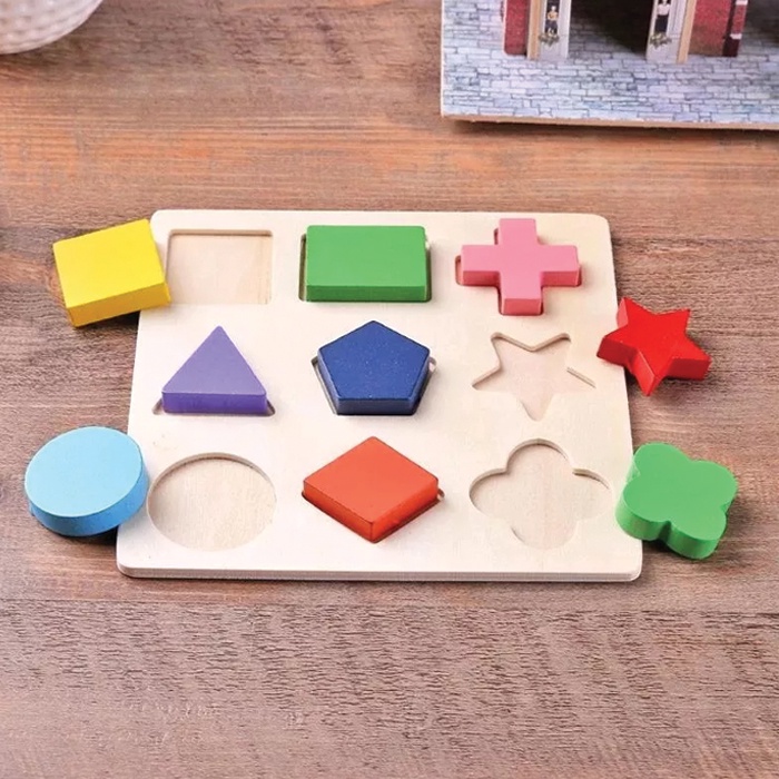 Mainan Balok Kayu Puzzel Kayu Mainan Edukasi Mainan Puzzle 3D Geometri