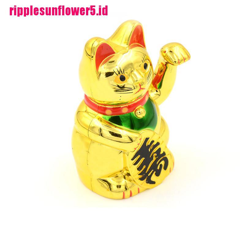 Patung Kucing Keberuntungan Feng Shui Cina Lengan Bergerak Warna Emas Untuk Hadiah