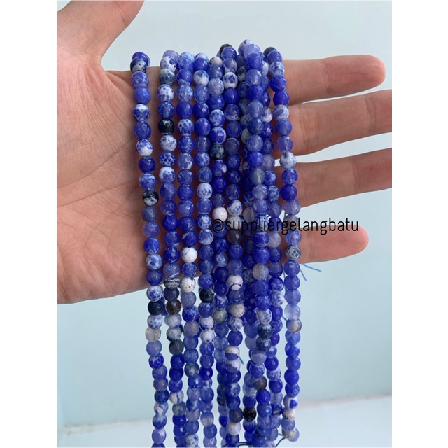 Batu sodalite serat FACET 6mm CUTTING biru putih bahan premium