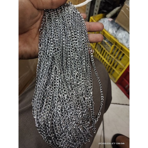 Kalung Rodium Motif Rantai Panjang 50 cm lusinan isi 12 pcs