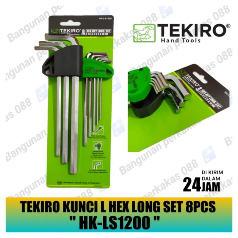 TEKIRO HK-LS1200 8PCS HEX KEY LONG SET / KUNCI L SET PANJANG / KUNCI L SET