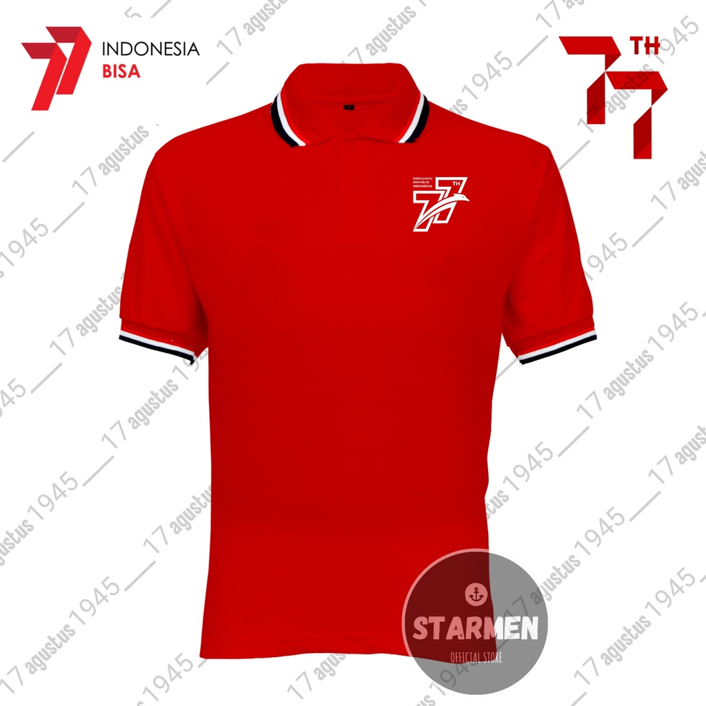 Kaos tshirt polo polos 17 agustus 1945 / 6 motis / sablon polyflex / kaos kerah