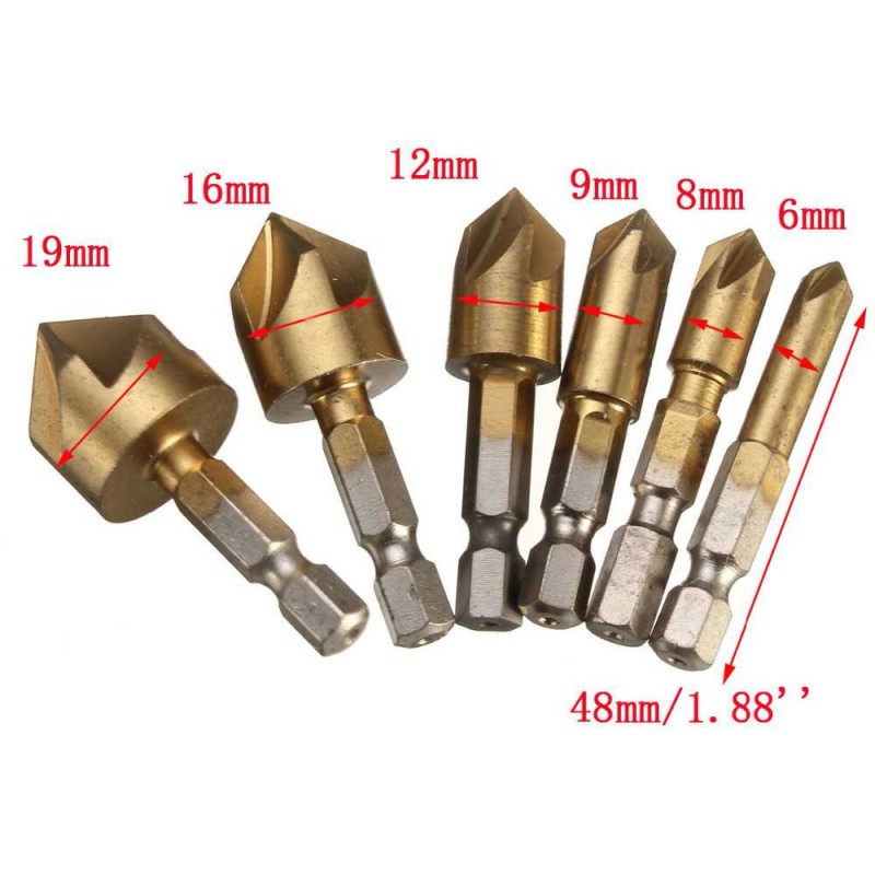 Mata Bor Kayu Alumunium Plat Drill Bit Countersink HSS 6-19mm 6 Pcs