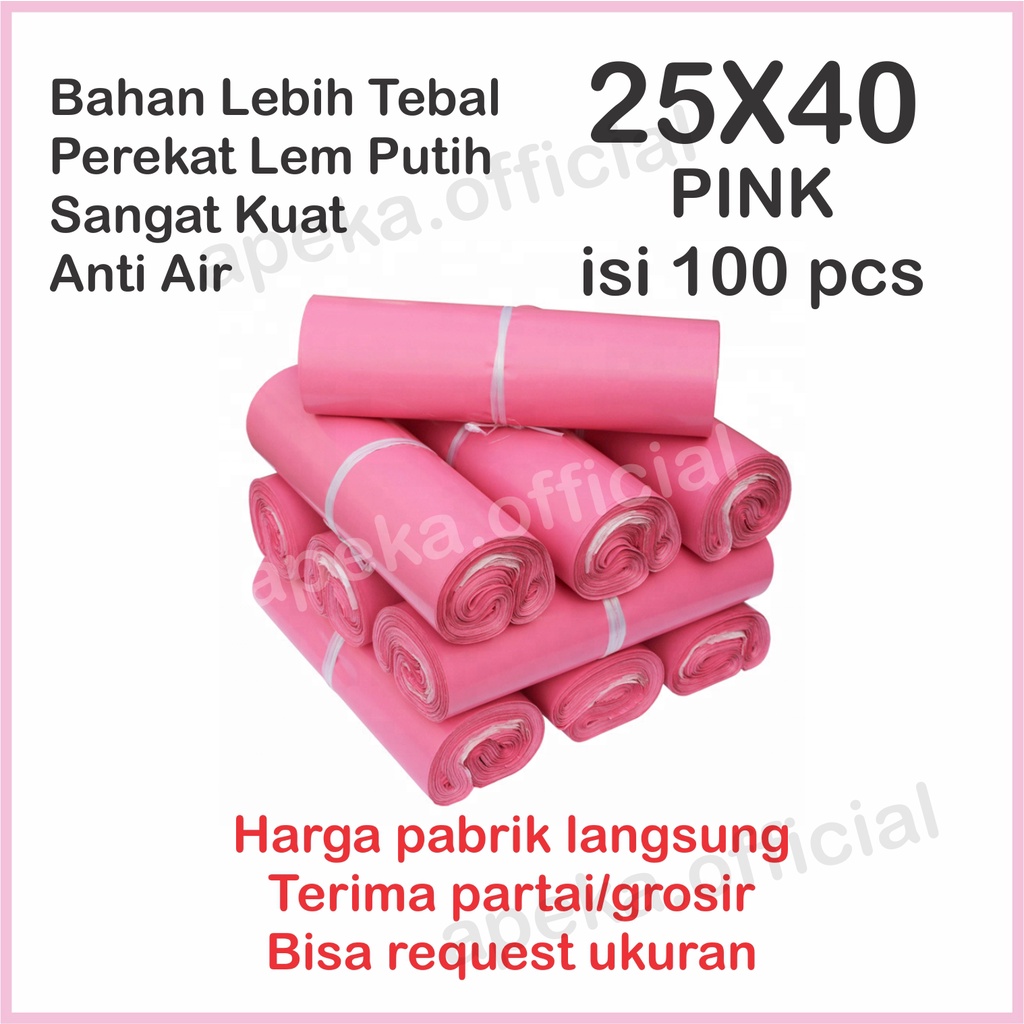 Plastik Polymailer Polymer Polimer Packingan Online Shop Amplop Plastik Packing Olshop PINK 25X40 isi 100 pcs