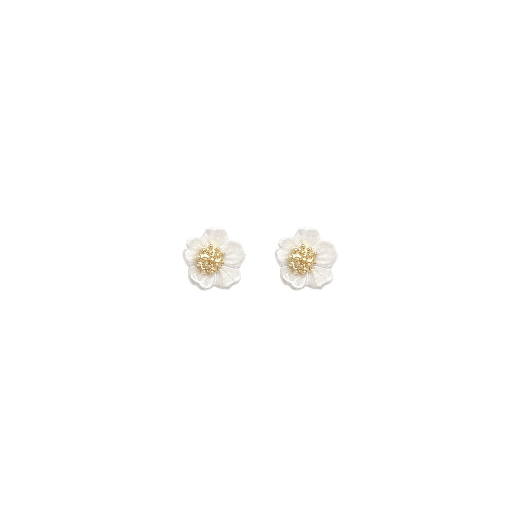 Anting Stud Silver Needle S925 Bentuk Bunga Putih Mini Gaya Korea Untuk Wanita