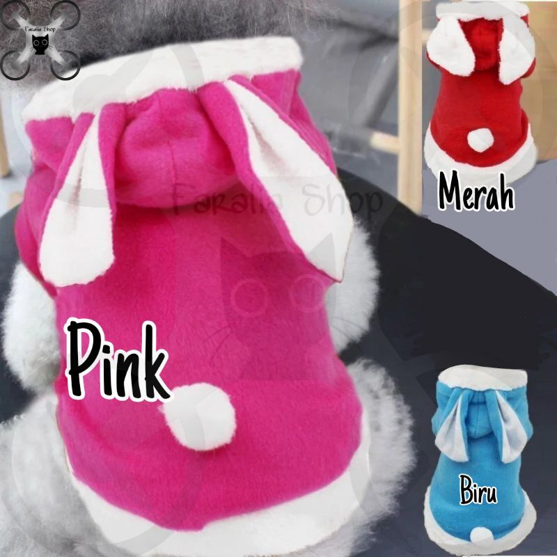 Baju Kucing Anjing Motif Kelinci Merah Pink Bahan Kaos Lembut Pet Cat Dog