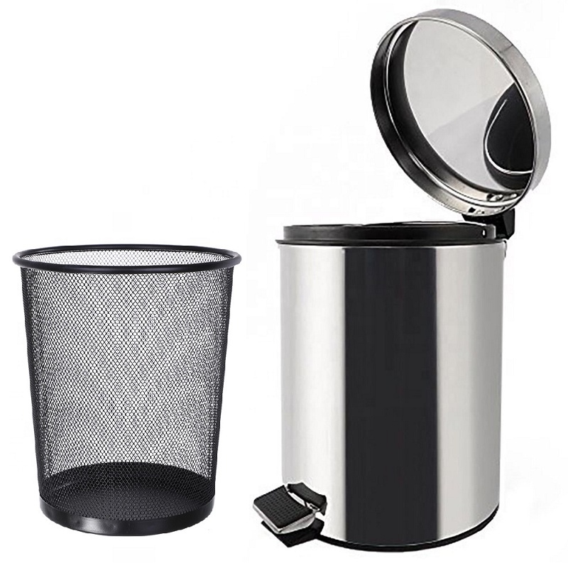 Tempat Sampah Injak Stainless Steel, Trash Bin Kawat Bulat Hitam / Dust Bin Pedal 12 Liter Trash Bin