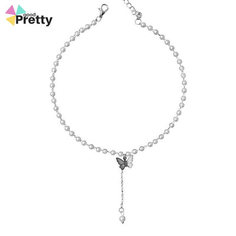 Retro Butterfly Pearl Kalung Lembut Gadis Kecil Cinta Liontin Kalung Rantai Klavikula - PD