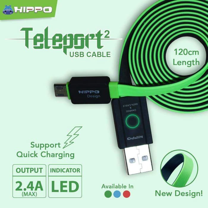 Kabel Data Hippo Teleport 2 Type C USB 200 cm Original XiaoMi Samsung Mi4C Mi5 A3 A5 A7 2017 S8 S9