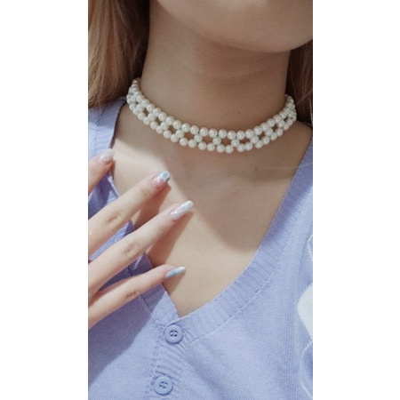 Leticia Korean Pearl Choker Necklace Kalung Mutiara Korea Anyam