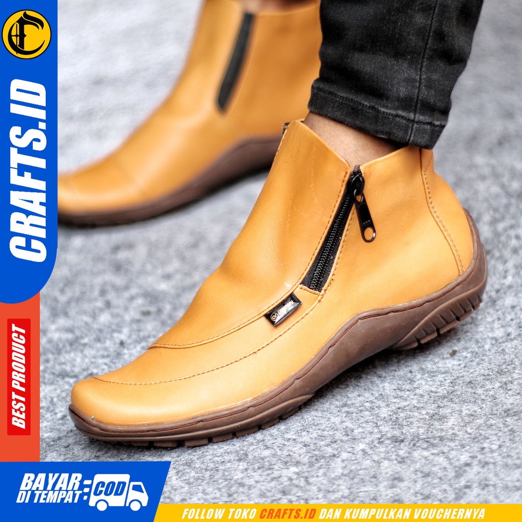 Sepatu Formal Pria Sepatu Casual Pria Kulit Asli Zipper Sepatu Pantofel Kerja Kantor Kuliah Kondangan Sepatu Hitam Pria CRAFTS CORAZ