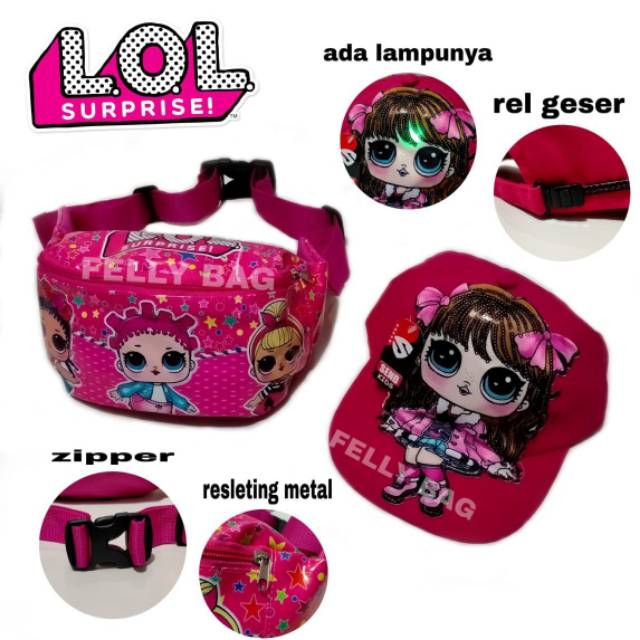 Tas waistbag anak lol tas slempang tas waistbag free topi Led