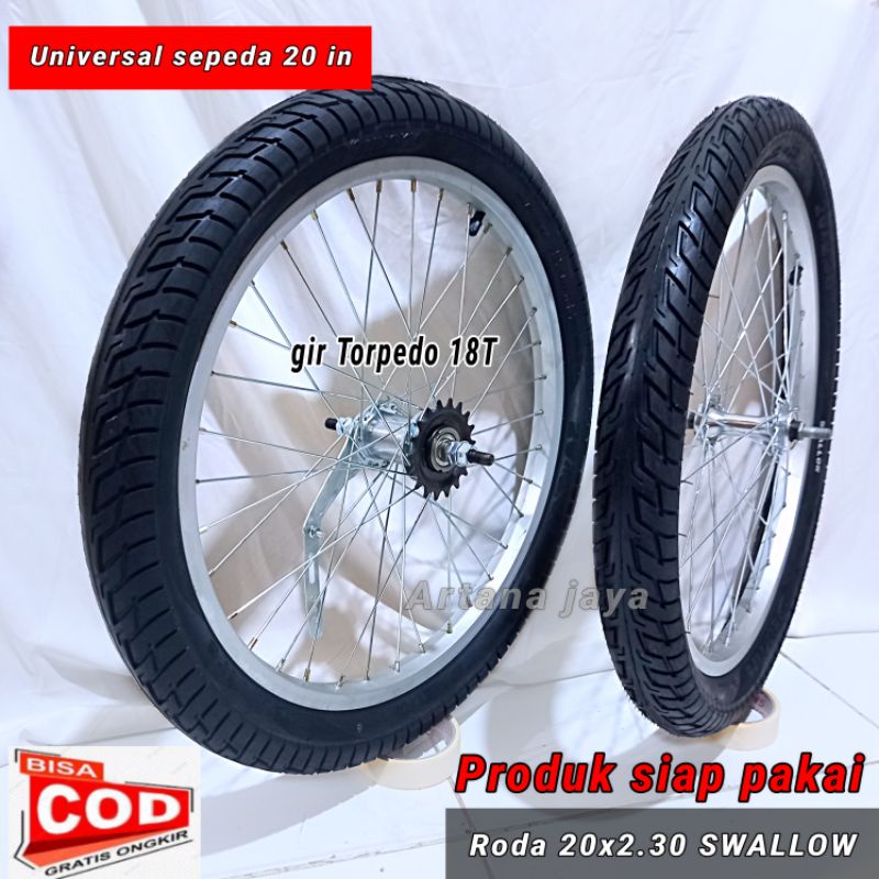 Roda sepeda 20 x 2.30 torpedo fullset siap pakai depan belakang universal sepeda 20in